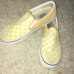 Yellow Checkered slip-on vans size 9 womens